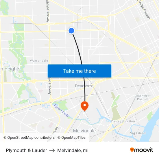 Plymouth & Lauder to Melvindale, mi map