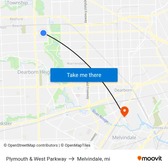 Plymouth & West Parkway to Melvindale, mi map