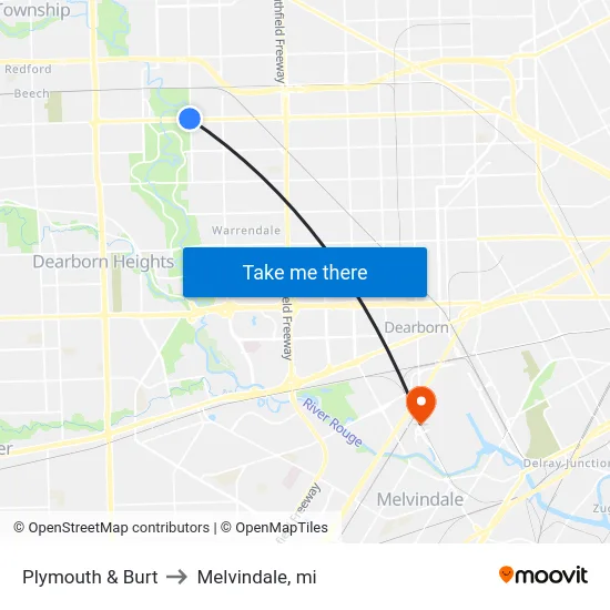 Plymouth & Burt to Melvindale, mi map