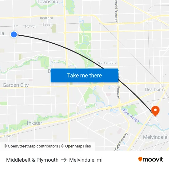 Middlebelt & Plymouth to Melvindale, mi map