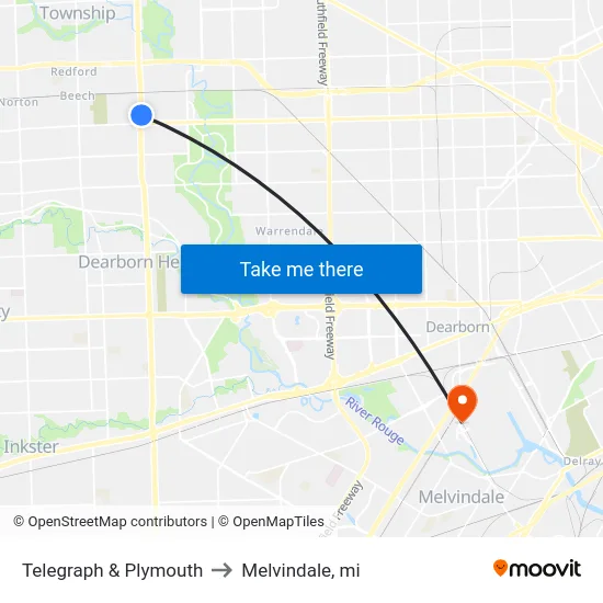 Telegraph & Plymouth to Melvindale, mi map