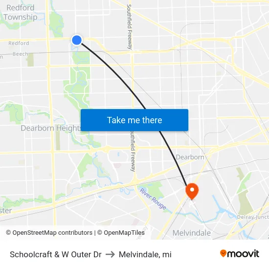 Schoolcraft & W Outer Dr to Melvindale, mi map