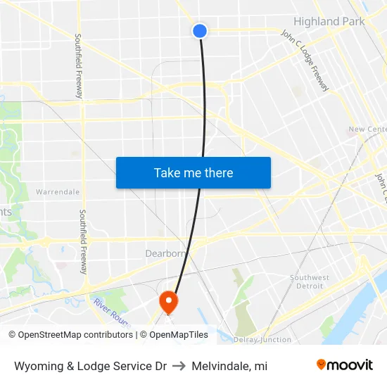 Wyoming & Lodge Service Dr to Melvindale, mi map