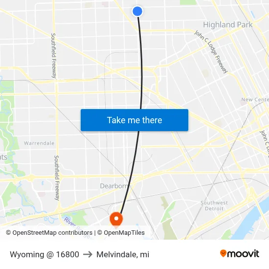 Wyoming @ 16800 to Melvindale, mi map