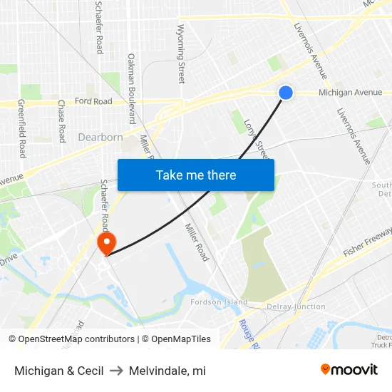 Michigan & Cecil to Melvindale, mi map