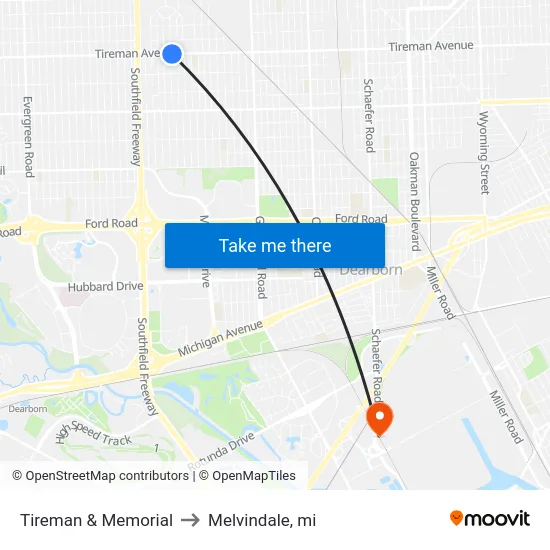 Tireman & Memorial to Melvindale, mi map