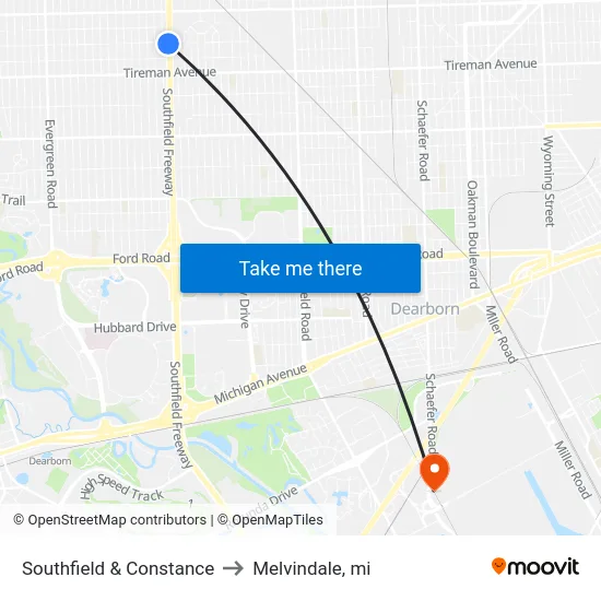 Southfield & Constance to Melvindale, mi map
