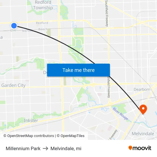 Millennium Park to Melvindale, mi map