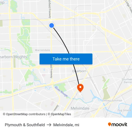 Plymouth & Southfield to Melvindale, mi map