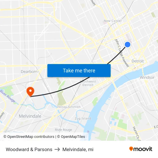 Woodward & Parsons to Melvindale, mi map