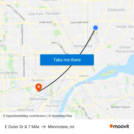 E Outer Dr & 7 Mile to Melvindale, mi map