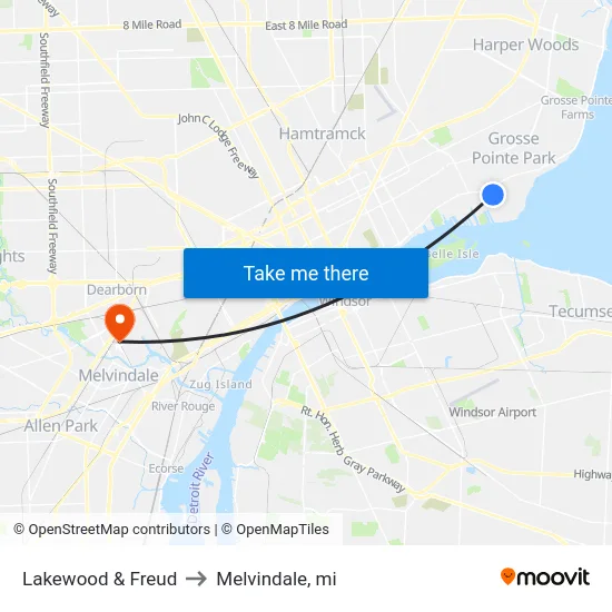 Lakewood & Freud to Melvindale, mi map