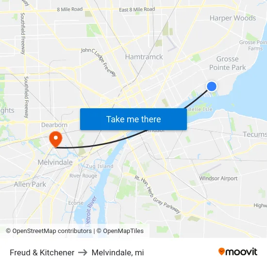Freud & Kitchener to Melvindale, mi map