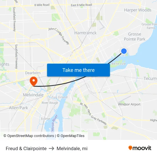 Freud & Clairpointe to Melvindale, mi map