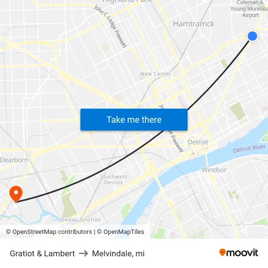 Gratiot & Lambert to Melvindale, mi map