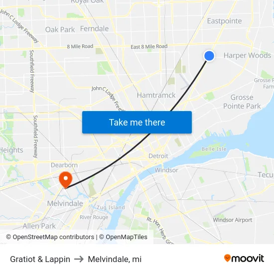 Gratiot & Lappin to Melvindale, mi map