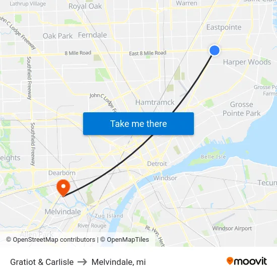 Gratiot & Carlisle to Melvindale, mi map