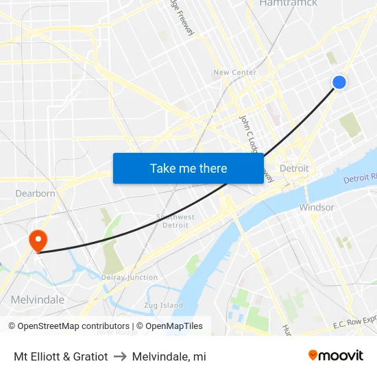 Mt Elliott & Gratiot to Melvindale, mi map