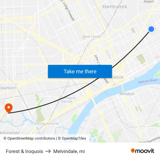 Forest & Iroquois to Melvindale, mi map