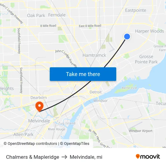 Chalmers & Mapleridge to Melvindale, mi map