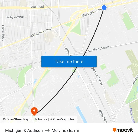 Michigan & Addison to Melvindale, mi map