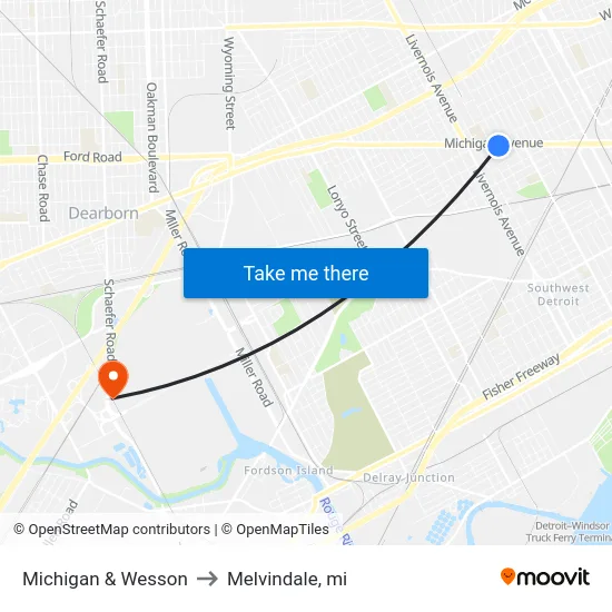 Michigan & Wesson to Melvindale, mi map