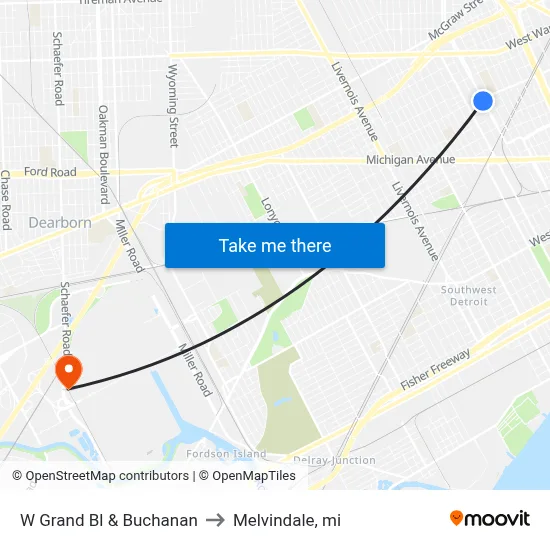 W Grand Bl & Buchanan to Melvindale, mi map