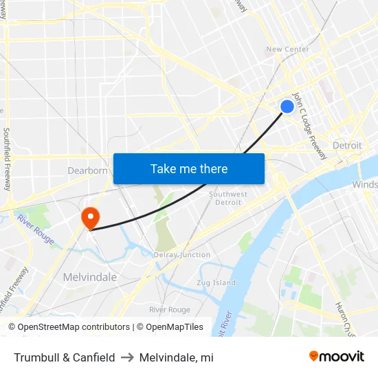 Trumbull & Canfield to Melvindale, mi map