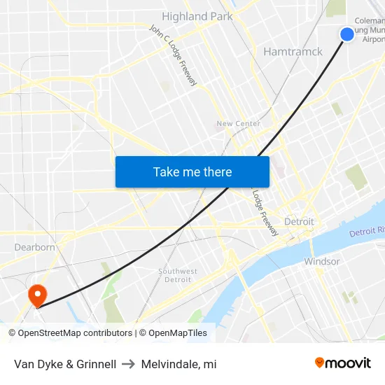 Van Dyke & Grinnell to Melvindale, mi map