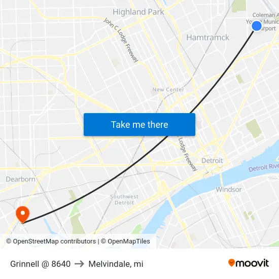 Grinnell @ 8640 to Melvindale, mi map