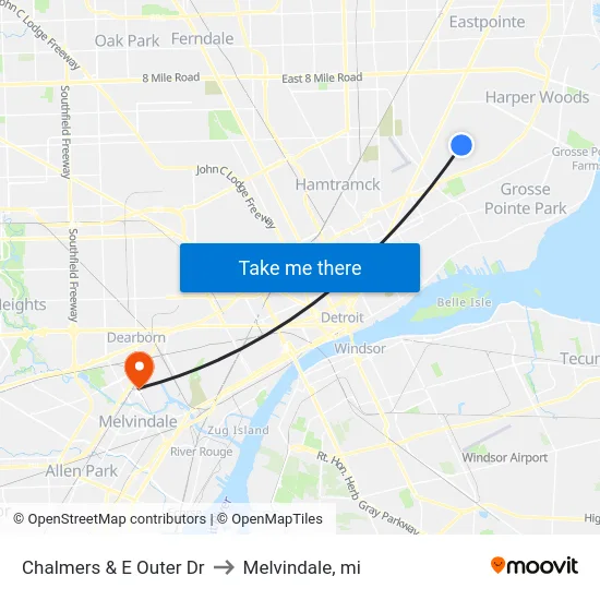 Chalmers & E Outer Dr to Melvindale, mi map