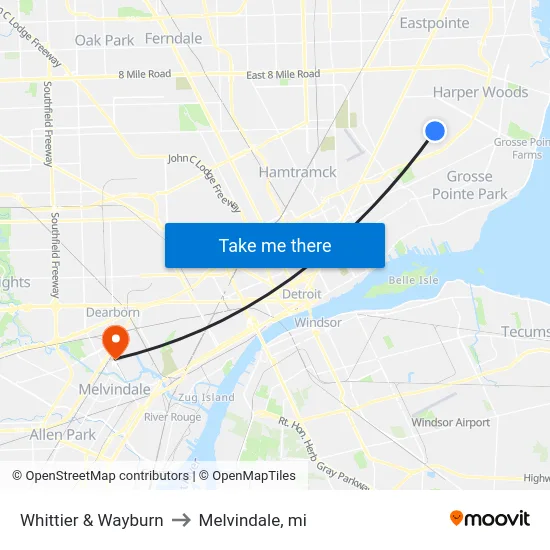 Whittier & Wayburn to Melvindale, mi map
