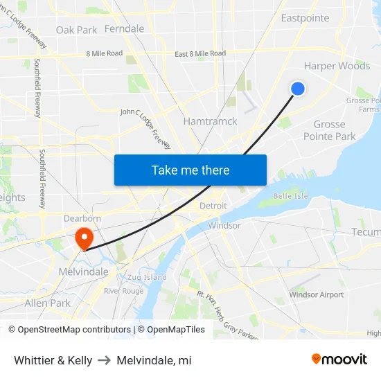 Whittier & Kelly to Melvindale, mi map