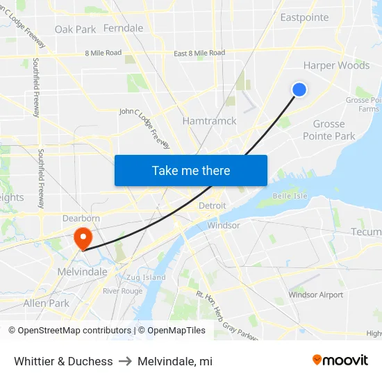Whittier & Duchess to Melvindale, mi map