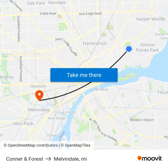 Conner & Forest to Melvindale, mi map