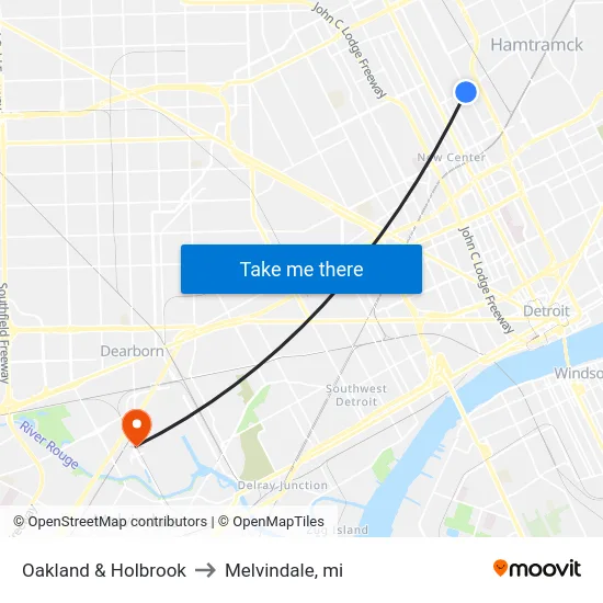 Oakland & Holbrook to Melvindale, mi map
