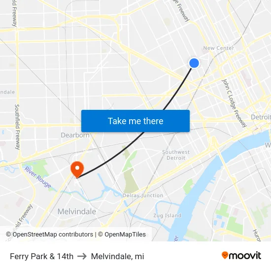 Ferry Park & 14th to Melvindale, mi map