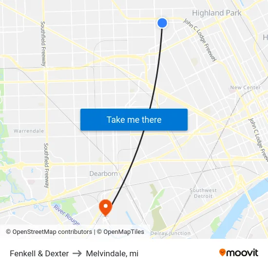 Fenkell & Dexter to Melvindale, mi map