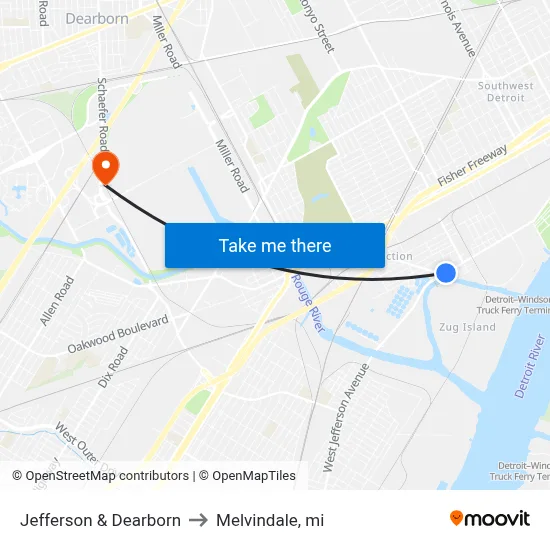 Jefferson & Dearborn to Melvindale, mi map