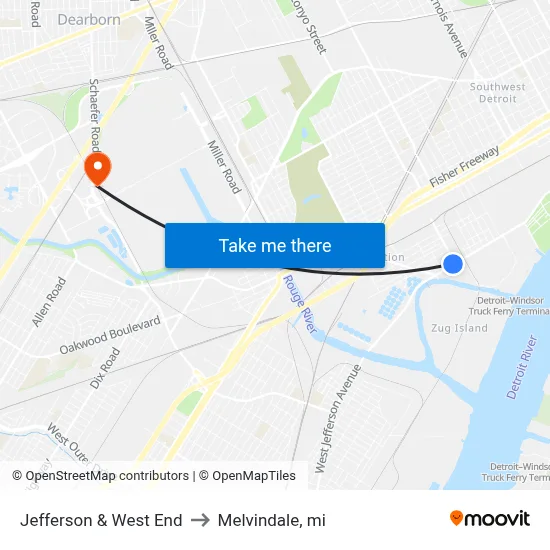 Jefferson & West End to Melvindale, mi map