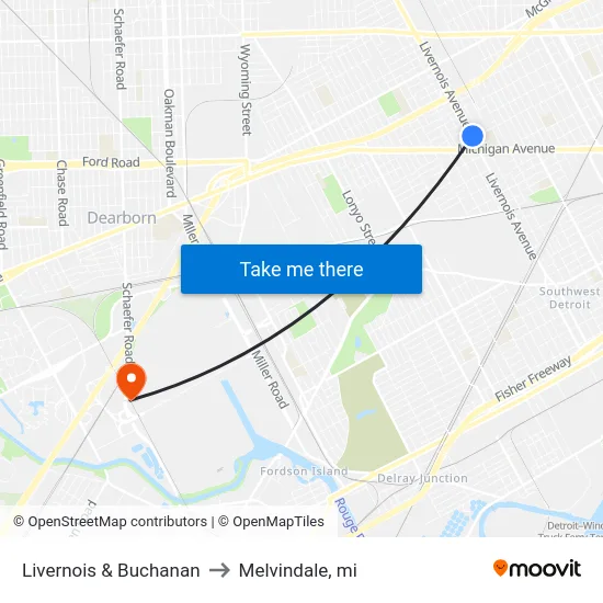 Livernois & Buchanan to Melvindale, mi map