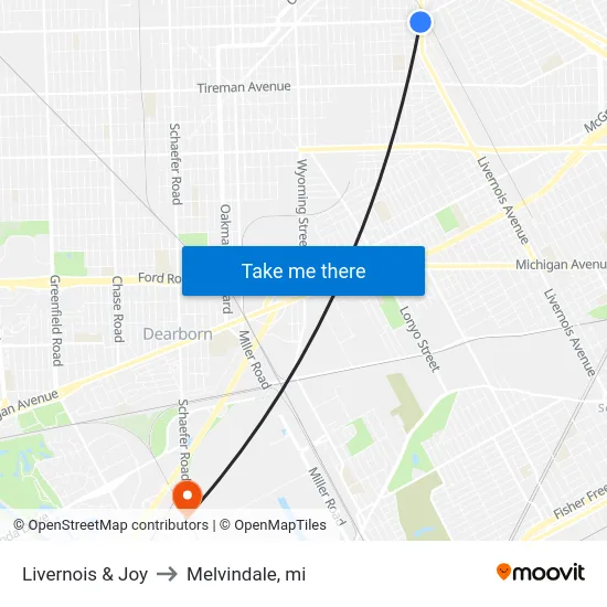 Livernois & Joy to Melvindale, mi map