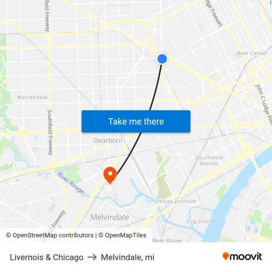 Livernois & Chicago to Melvindale, mi map
