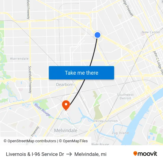 Livernois & I-96 Service Dr to Melvindale, mi map