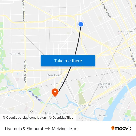 Livernois & Elmhurst to Melvindale, mi map