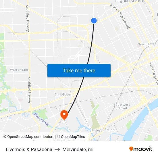 Livernois & Pasadena to Melvindale, mi map