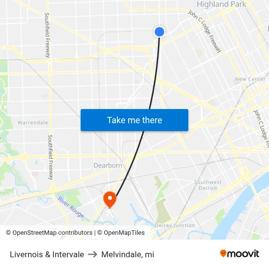 Livernois & Intervale to Melvindale, mi map