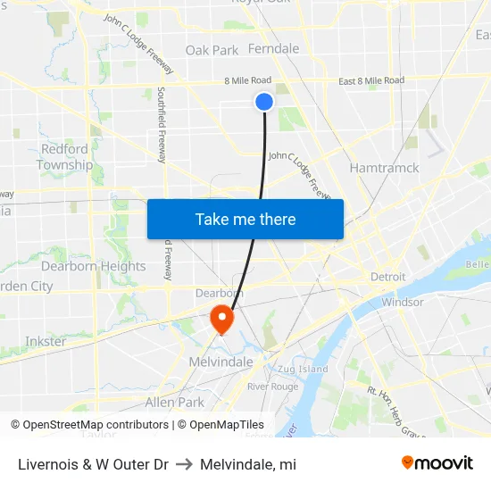Livernois & W Outer Dr to Melvindale, mi map