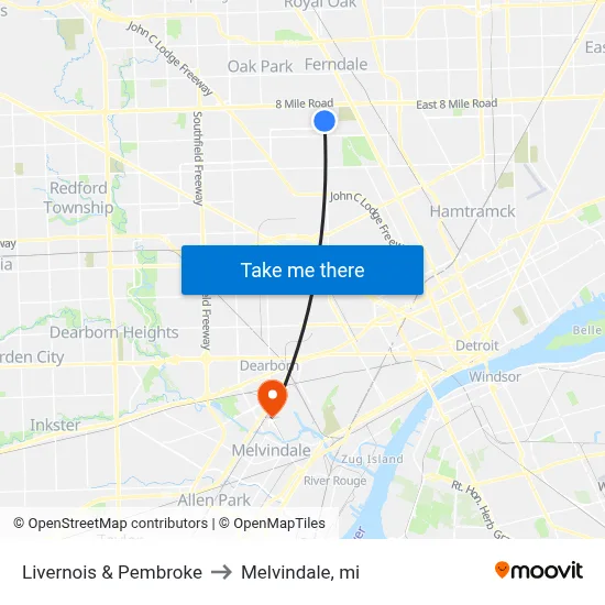 Livernois & Pembroke to Melvindale, mi map