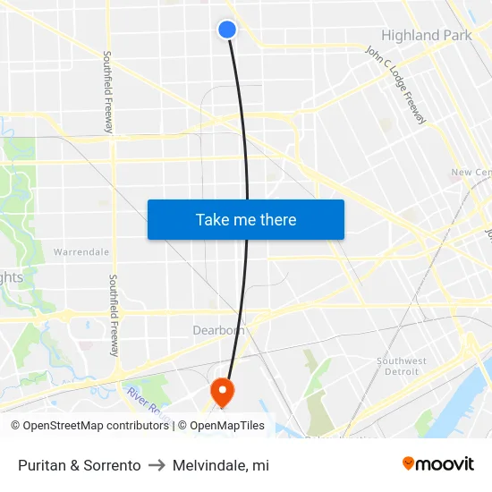 Puritan & Sorrento to Melvindale, mi map
